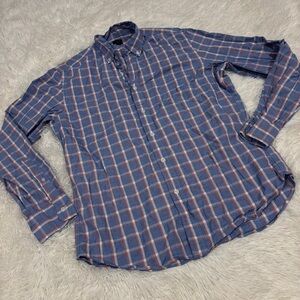 J CREW Men’s Red White & Blue Plaid Linen long Sleeve button down Shirt Size Med